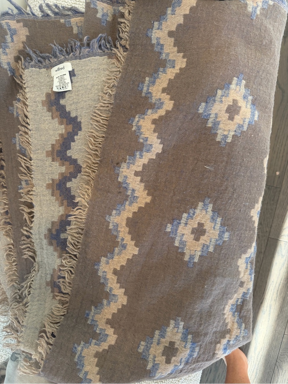 Wilfred Brown, Cream & Blue Aztec-Pattern Throw with Fringe